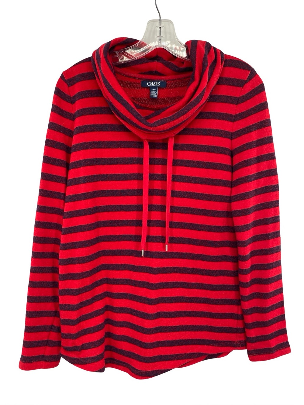 Chaps Red Stripe Cowl Neck French Terry Pullover Women’s Size Small